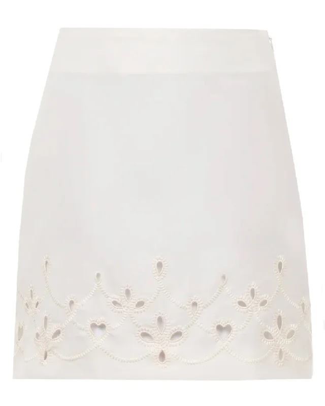 Eden White Embroidered Mini Skirt modal blend skirt