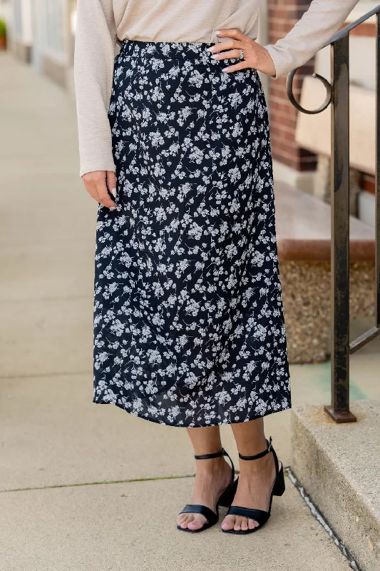 Classic Blossoms Maxi Skirt zip skirt side