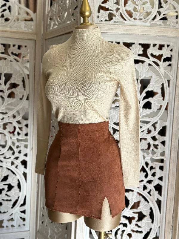 Copper Slit Suede Mini Skirt linen skirt airy