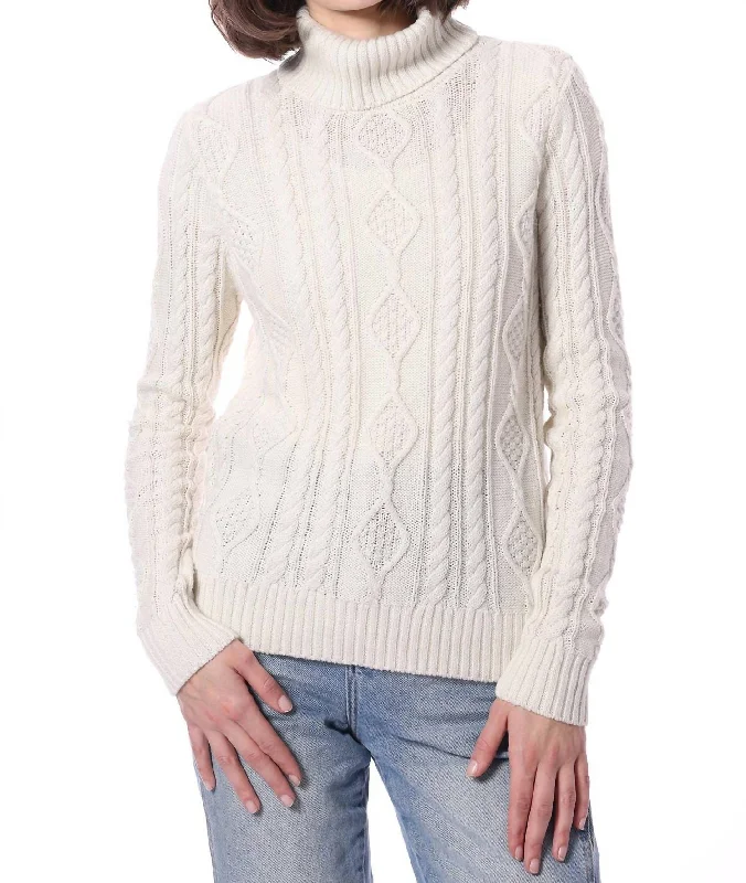 Cotton Ombre Cable Turtleneck Sweater Top In White Graphic Sweater Embroidered Appliqued