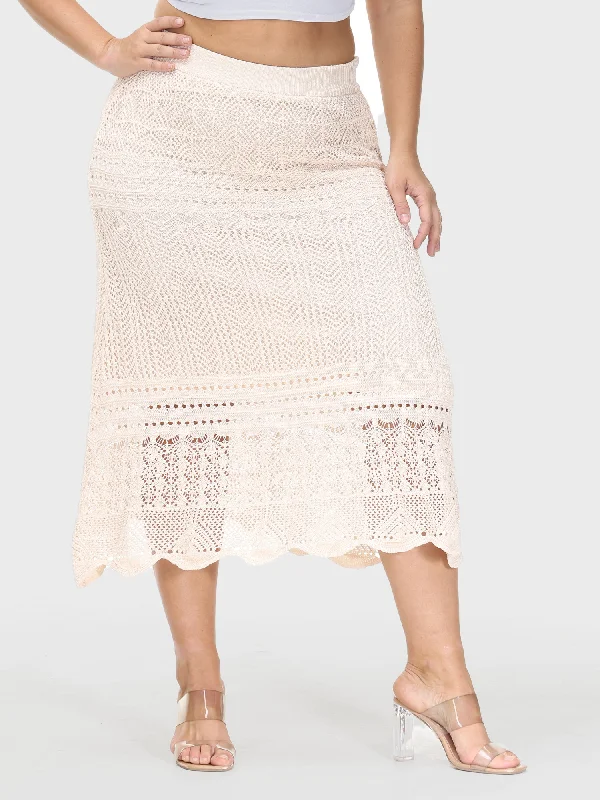 Crocheted Hollow Knit Hip-Wrap Midi Skirt denim skirt durable