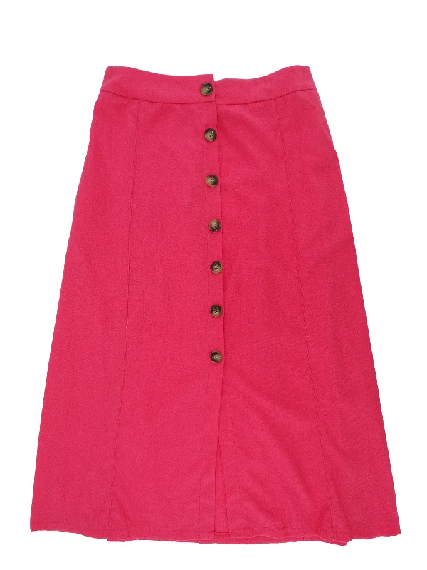 181006, Da Moda Women's Button Down Skirt W/Pocket- S-XL linen skirt natural