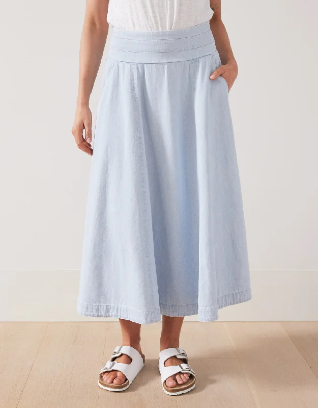 Dakota Denim Midi Skirt - Light Wash zip skirt side