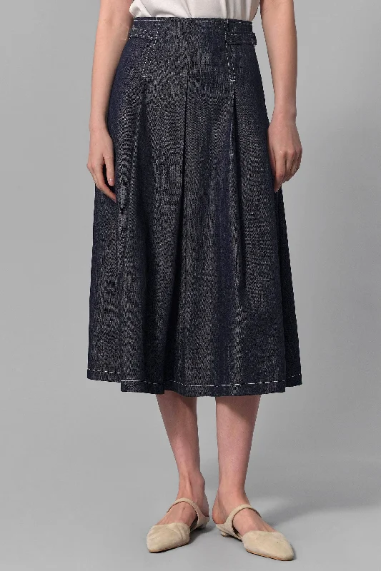 Dana Denim Pleated Maxi Skirt corduroy skirt textured