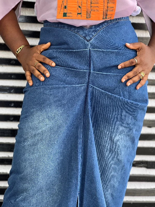 Denim Draped Skirt satin skirt smooth