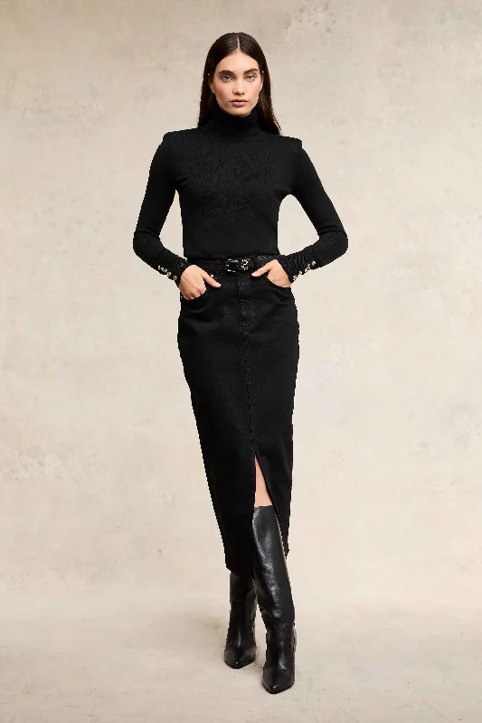 Denim Maxi Skirt (Black) patchwork skirt art