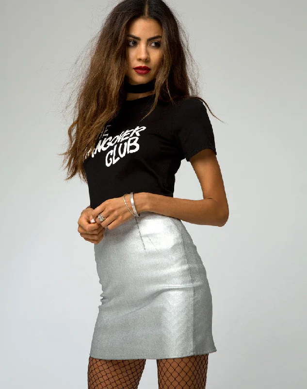 DIAZ SILVER METALLIC SKIRT belted skirt waist