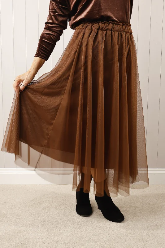 Dilly Plain net skirt  Bronze leather skirt modern