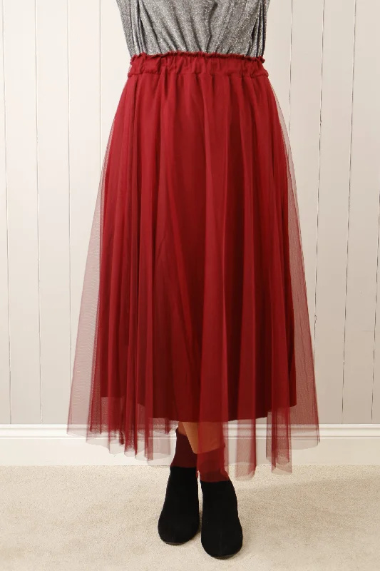 Dilly Plain net skirt Wine low waist skirt