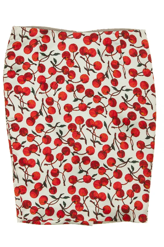 Dolce & Gabbana - Baby Blue Pencil Skirt with Cherries - wool skirt thick