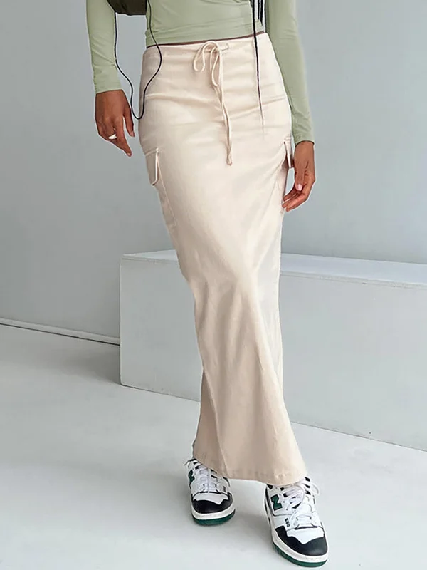 BerryBetty - Drawstring Slit Maxi Skirt wrap skirt elegant