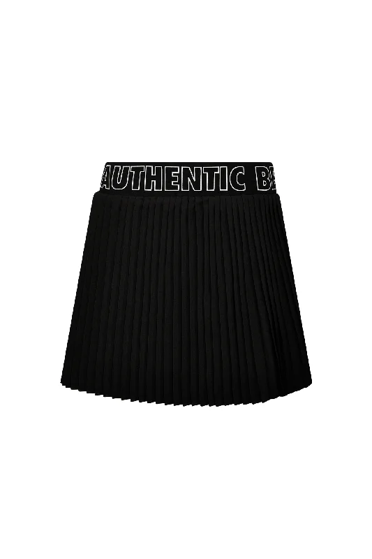 Black Script Pattern Print Women's Mini-Pleat Skirt silk skirt lustrous