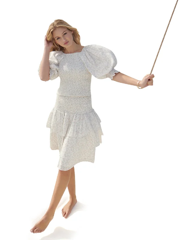 Ellie Makir Smocked Floral Ruffles Skirt ribbed skirt waist