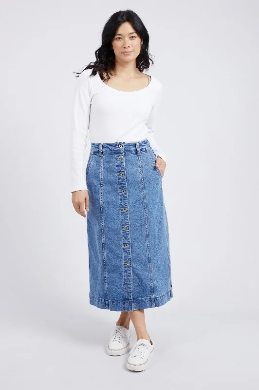 Florence Button Thru Denim Skirt - Denim lightweight skirt design