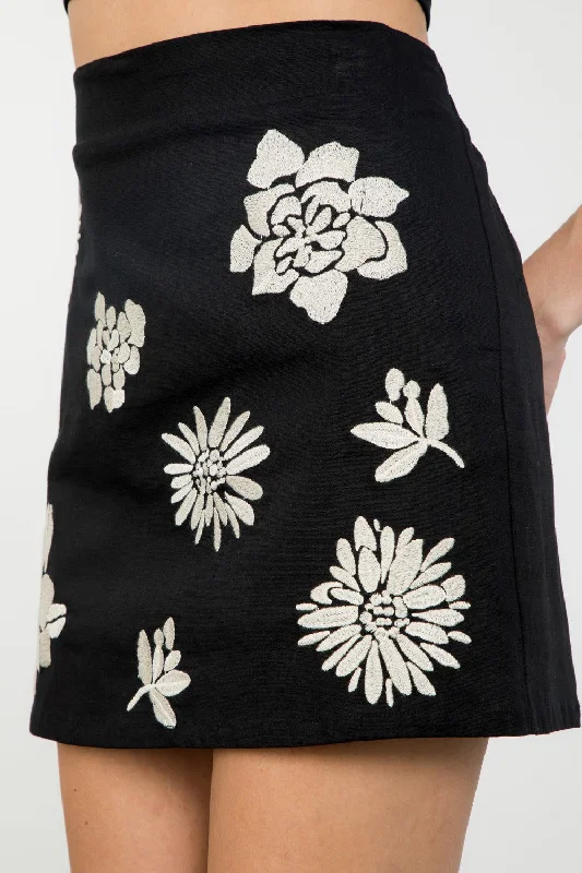 EDEN EMBROIDERED MINI SKIRT silk skirt smooth