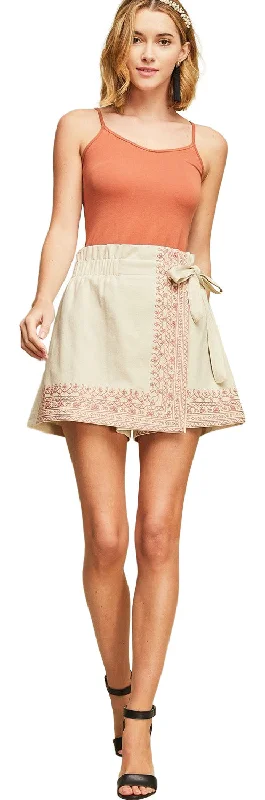 Embroidered Wrap Skort, Sand silk skirt elegant
