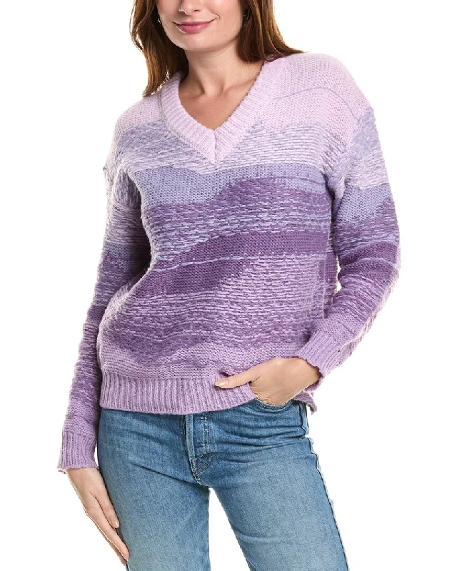 FATE V-Neck Sweater Herringbone Houndstooth Plaid