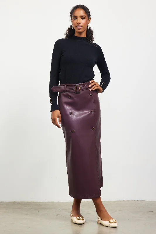 Faux Leather Belted Midi Skirt corduroy skirt cozy