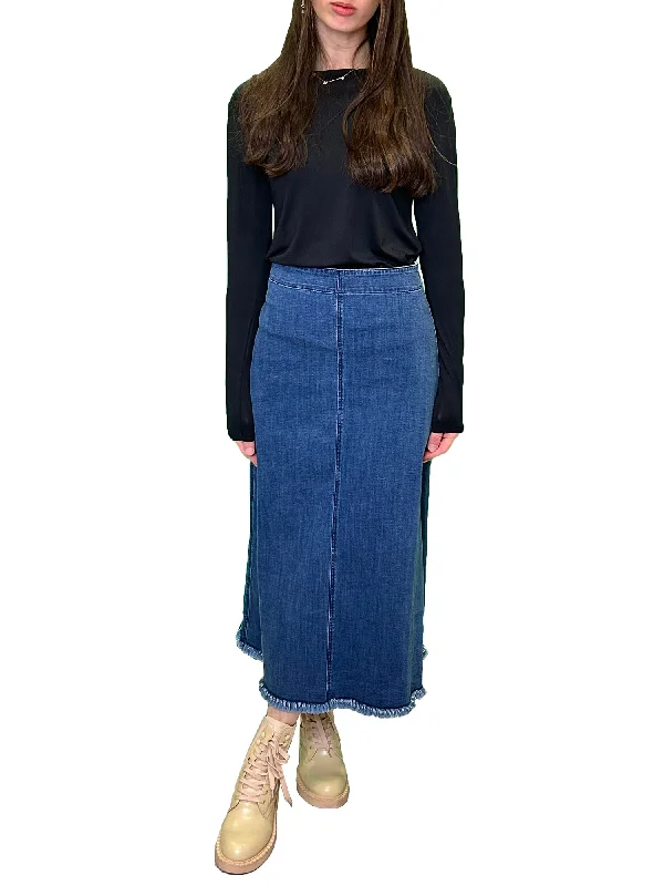 Faves Fringe A-line Denim Skirt velvet skirt plush