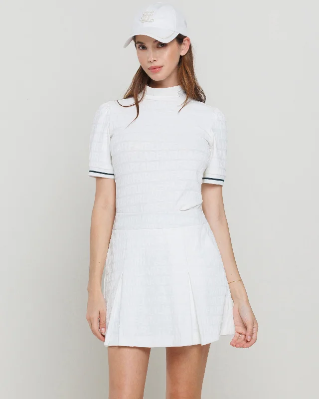 FL jacquard volume logo band skirt - White lace skirt intricate