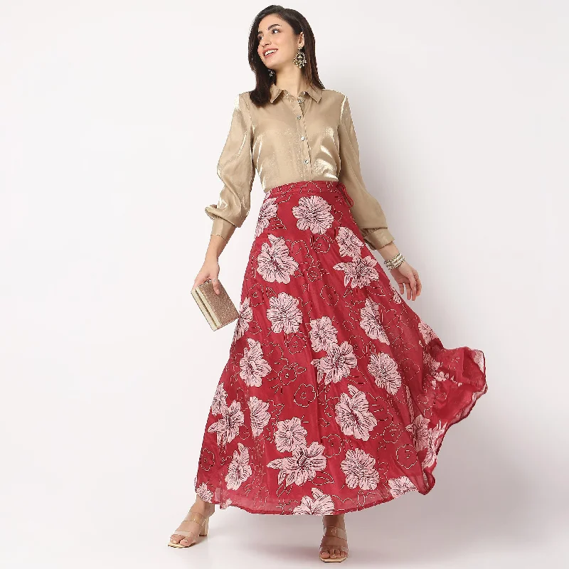 Flare Fit Printed Skirt velvet skirt glossy