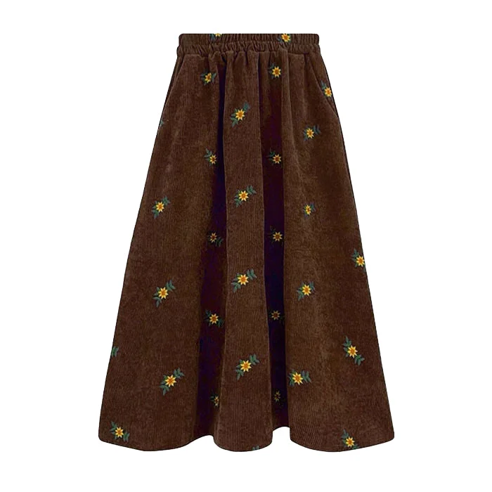 Floral Embroidery Corduroy Skirt velvet skirt sumptuous