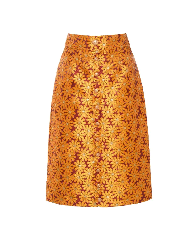 Frankie Claret Meskel Print Silk Jacquard Midi Skirt casual skirt length