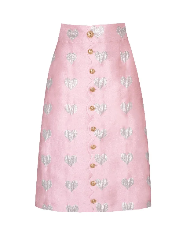 Frankie Pink Heart Print Silk Jacquard Skirt velvet skirt plush