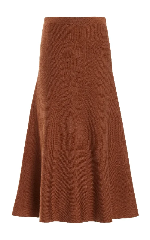 Freddie Knit Midi Skirt in Cognac Merino Wool Cashmere leather skirt modern