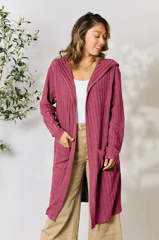 Full Size Hooded Sweater Cardigan Bright Pastel Dark