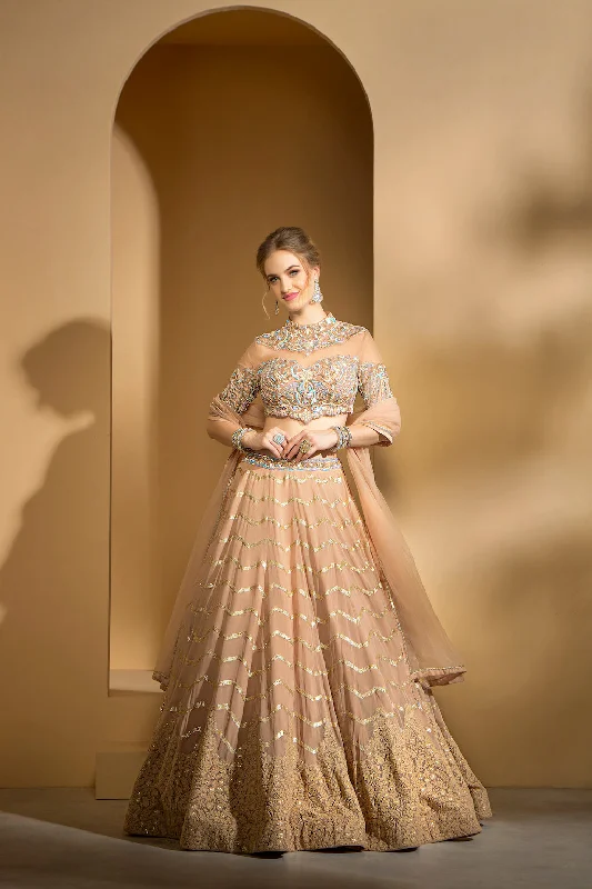 Golden Highneck top with skirt and scarf chiffon skirt airy