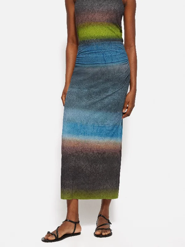 Glazed Abstract Jersey Skirt | Brown linen skirt natural