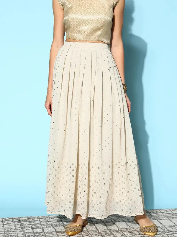 Grey Embellished Georgette Skirt cashmere skirt rich