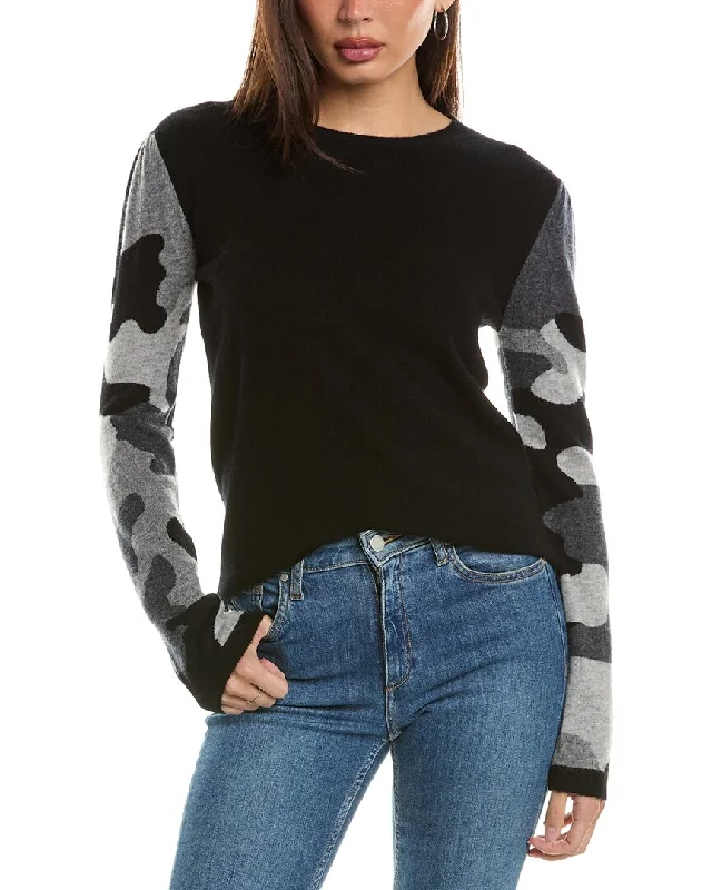 Hannah Rose Camo Contrast Wool & Cashmere-Blend Sweater Beaded Sweater Sequined Faux Fur