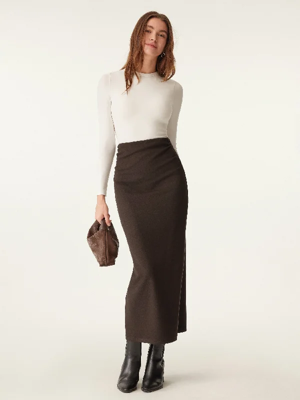 Heat-Tech Ruched Side Pencil Maxi Skirt velvet skirt plush