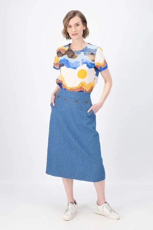 Hepburn Panorama Light Wash Denim Skirt cashmere skirt soft
