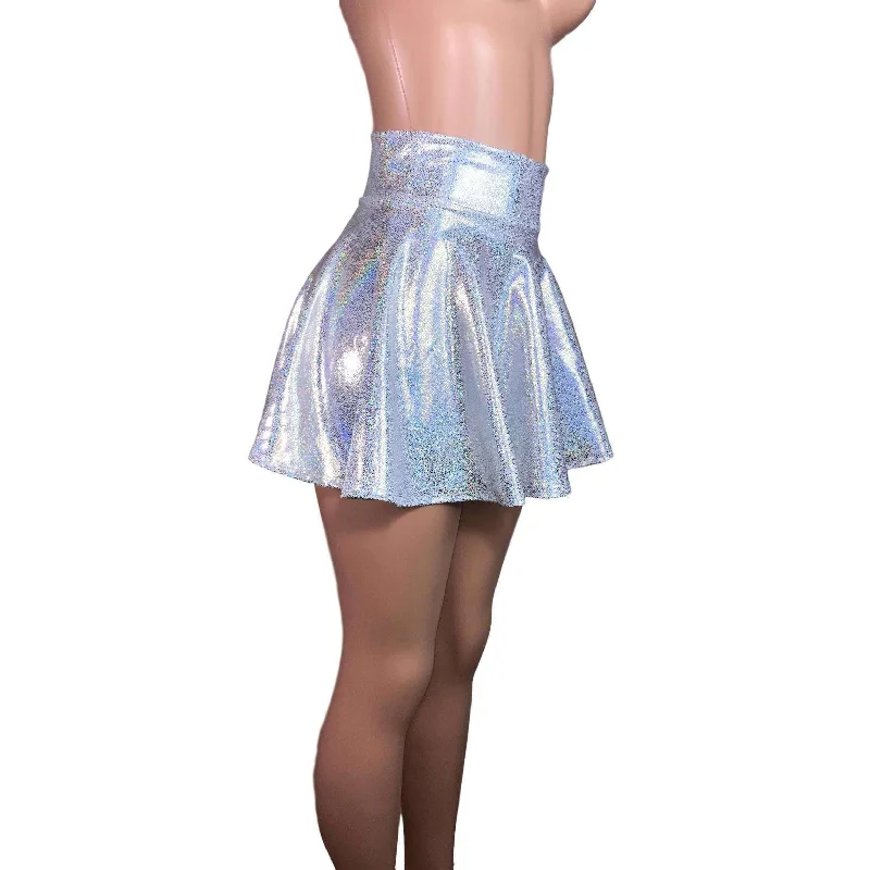 Skater Skirt - Holographic Silver on White denim skirt durable
