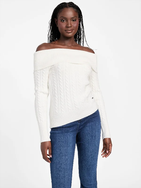Iman Off-the-Shoulder Sweater Polka Dot Checkered Tartan