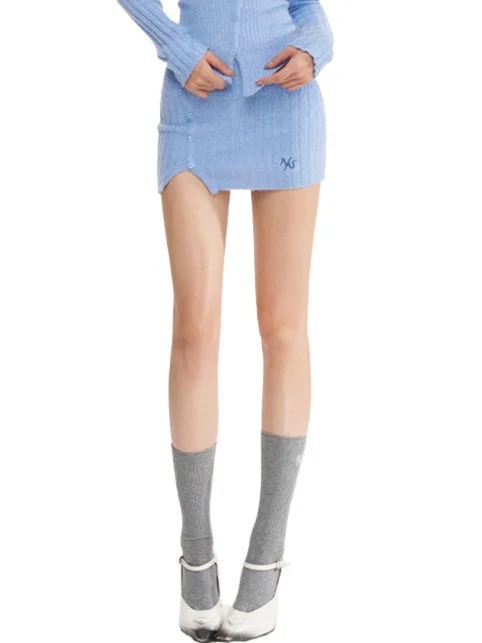 Iris Blue Knitted Bodycon Mini Skirt silk skirt luxurious