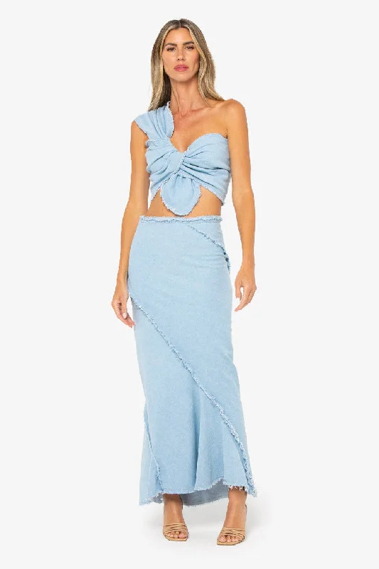 JBQ THE LABEL SEVY SKIRT IN SKY silk skirt sleek