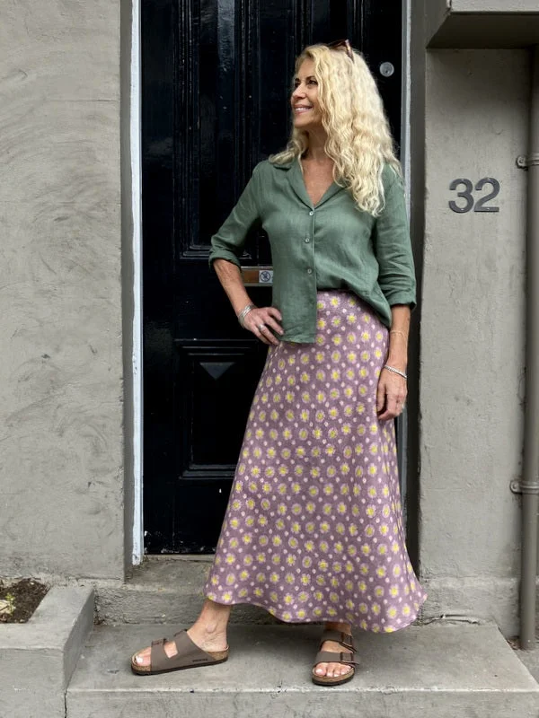 Jiva Midi Linen Prudence Skirt- Daisies chiffon skirt delicate