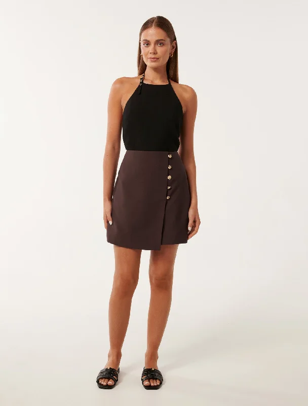 Jordyn Button Detail Wrap Skirt silk skirt lustrous