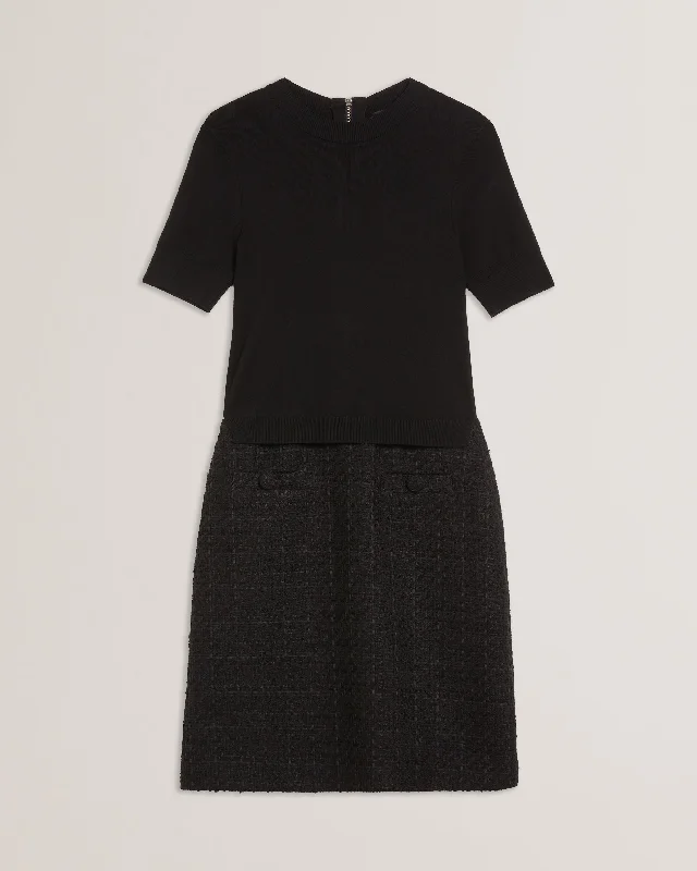 Komam Rose Button Knit Bodice Boucle Mini Skirt Black corduroy skirt cozy