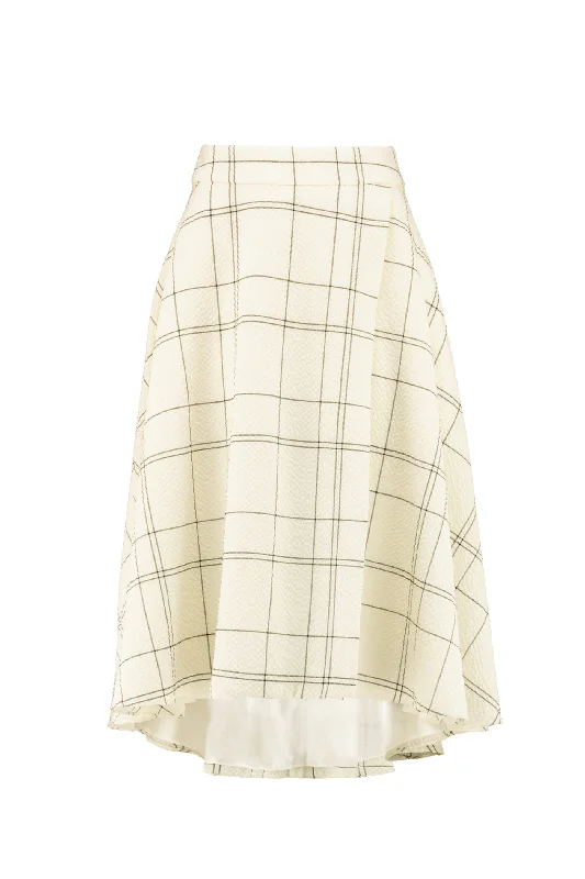 LATANIA IVORY PLAID WOOL SEERSUCKER HIGH-LOW SKIRT silk skirt lustrous