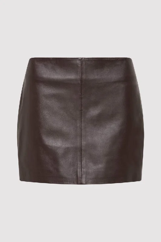 LEATHER MINI SKIRT-CHOCLATE denim skirt classic