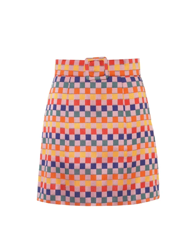 Leonie Rainbow Puzzle Print Silk Jacquard Mini Skirt velvet skirt sumptuous