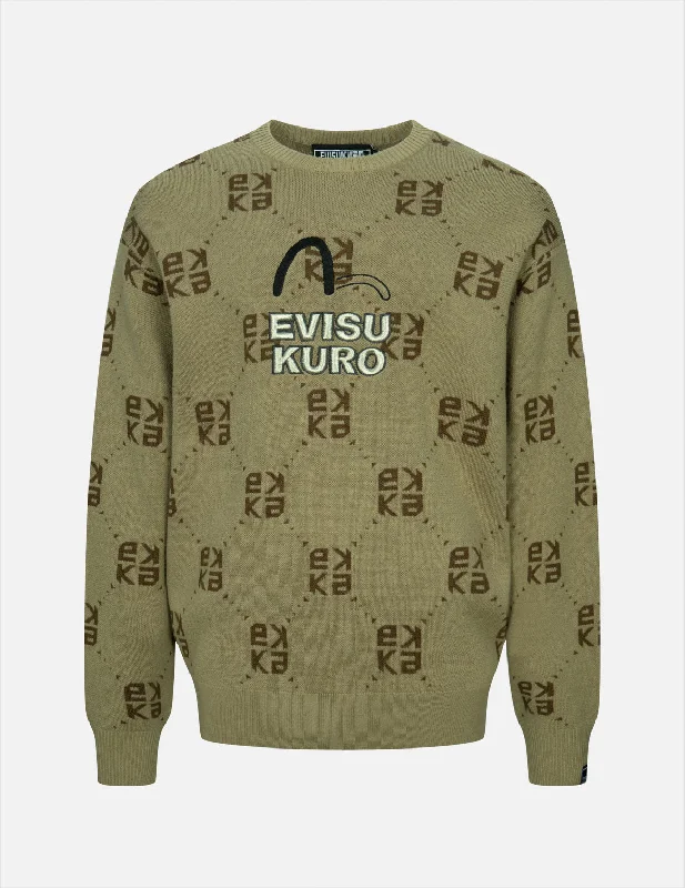 Logo Embroidery Monogram Jacquard Relaxed Fit Sweater Modern Contemporary Chic