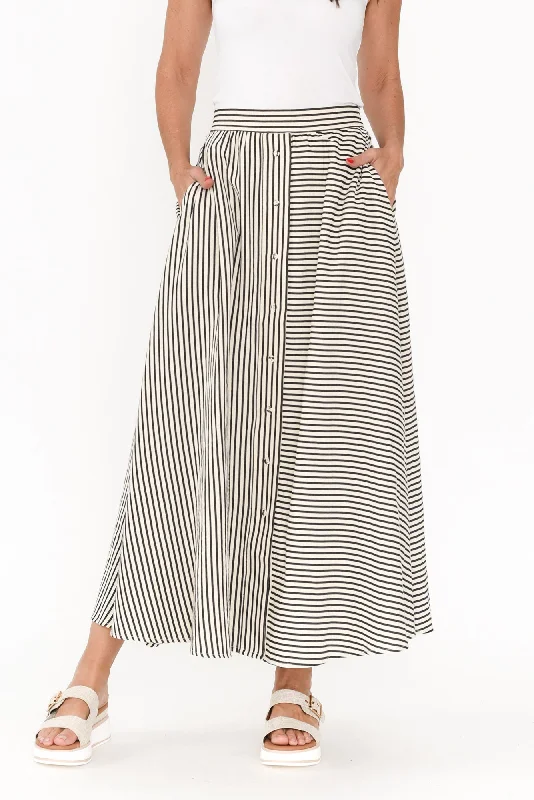 Lucy Black Stripe Button Skirt wool skirt sturdy