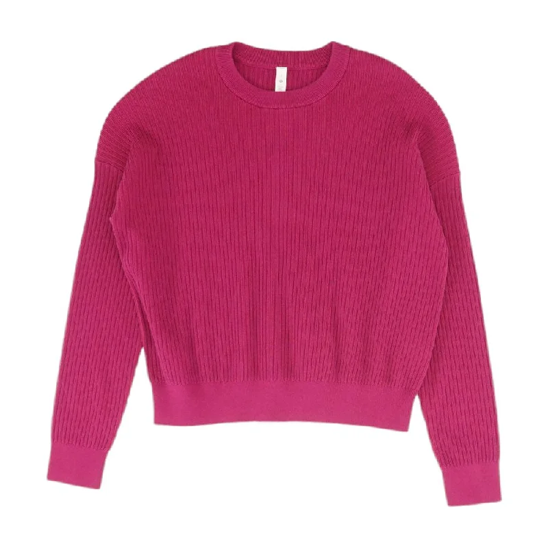 Magenta Solid Crewneck Sweater Chenille Brocade Lace