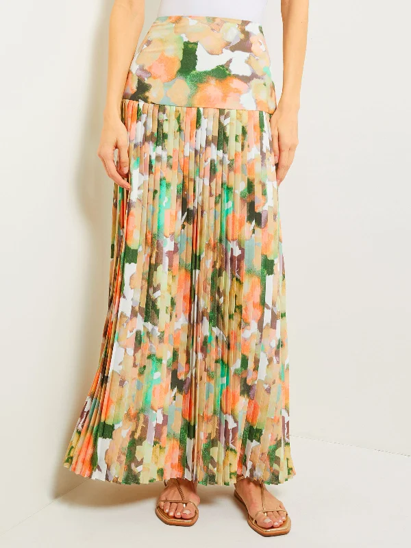Maxi Drop Waist Skirt - Pleated Watercolor Woven corduroy skirt textured